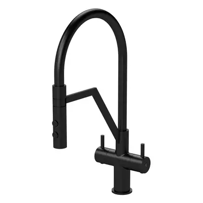 Modern Kitchen Mono Mixer Tap with Lever Handles, 436mm - Matt Black