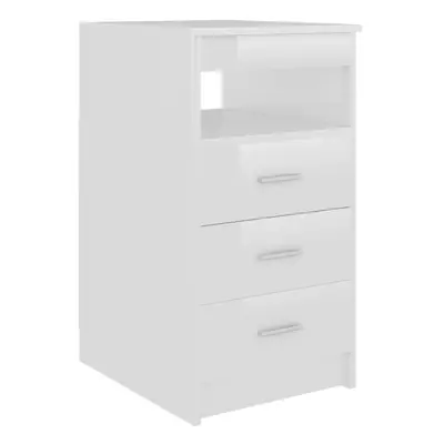 vidaXL Drawer Cabinet High Gloss White Engineered Wood Side Chest Nightstand