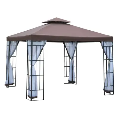 Outsunny x 3(m) Patio Gazebo Canopy Garden Pavilion with Tier Roof, Coffee