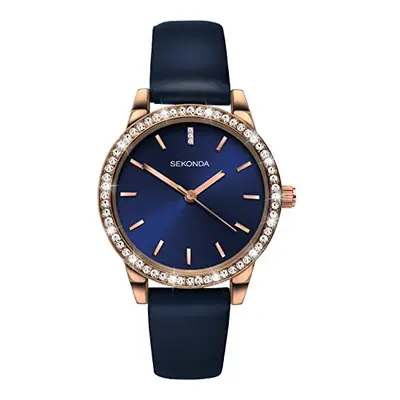 Sekonda Editions Ladies Analogue Quartz Watch with Rose Gold Case and Blue Strap