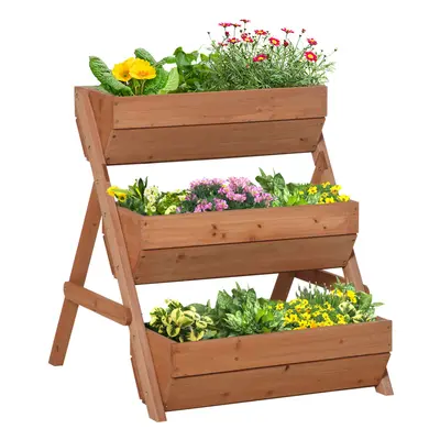 Outsunny Tier Raised Garden Bed Wooden Elevated Planter Box Kit, Brown