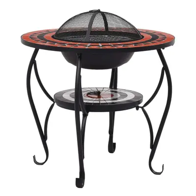 vidaXL Mosaic Fire Pit Table Terracotta and White Ceramic Barbecue Fireplace