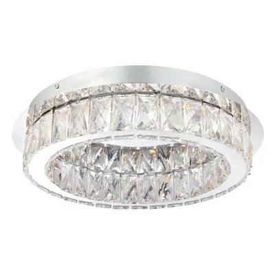 Flush Ceiling Mount Light Chrome & Acrylic Round Modern Crystal LED Ring Lamp