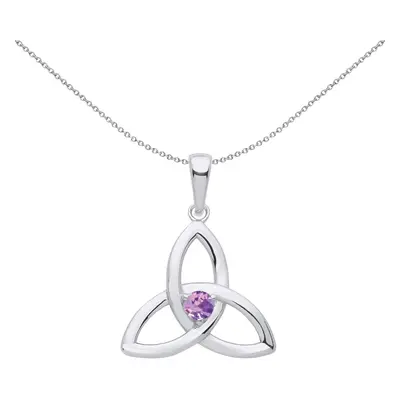 Jewelco London Ladies Sterling Silver Lilac CZ Celtic Trinity Trefoil Triquetra Knot Solitaire P