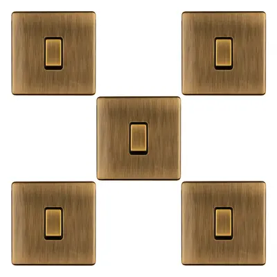 5 PACK Gang Single Light Switch SCREWLESS ANTIQUE BRASS Way 10A Slim Rocker