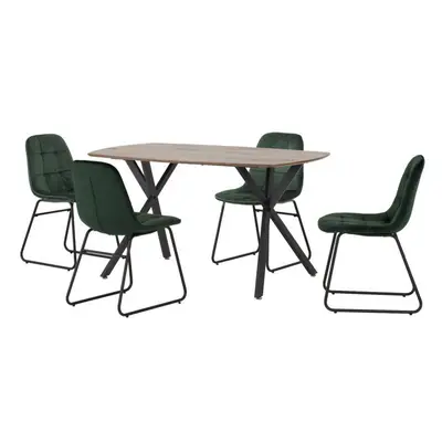 (Emerald Green Velvet) Athens Medium Oak Effect/Black Rectangular Dining Set with Lukas Chairs -