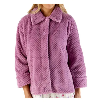 (Heather, Small - UK 10/12) Slenderella Ladies Soft Waffle Fleece Button Up Collar Bed Jacket