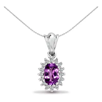 Jewelco London 9ct White Gold Cluster Set H I2 0.12ct Diamond and Oval Purple 0.44ct Amethyst Ro