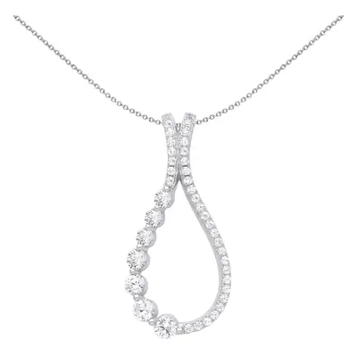 Jewelco London Ladies Rhodium Plated Sterling Silver CZ Raindrop Split Loop Eternity Pendant Nec