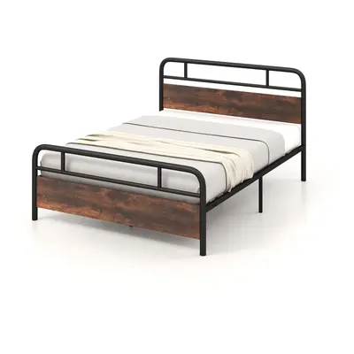 (208 x cm, Rustic) King Bed Frame Metal Platform Bed w/ Headboard