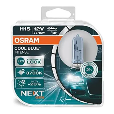 OSRAM COOL BLUE INTENSE H15, +20% more brightness, up to 3,700K, halogen headlight lamp, LED loo