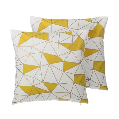 Set of Cotton Cushions Geometric Pattern x cm Yellow CLARKIA