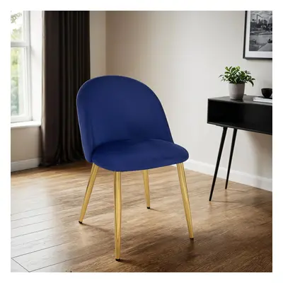 6x Velvoro Blue Luxurious Velvet Dining Chairs With Gold Legs