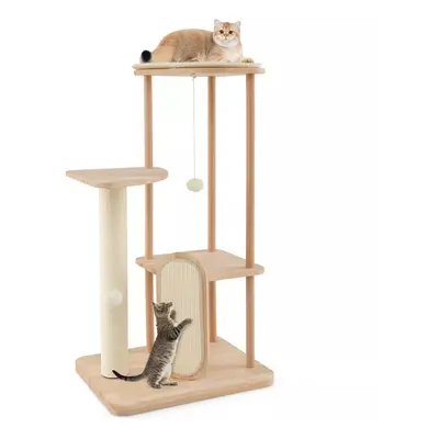 Wood Cat Tree Multi-level Cat Tower Activity Center Sisal ScratchBoard