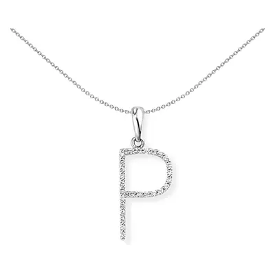 Jewelco London 18ct White Gold Pave Diamond Initial Charm Pendant Letter P 9mm x 20mm - INNR027-