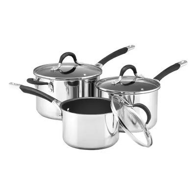 Circulon Momentum Saucepan Set in Stainless Steel with Glass Lids - Pack of