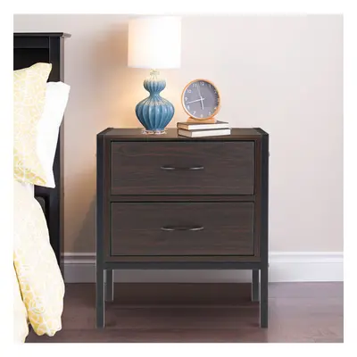 Retro Wooden Bedside Table With Two Drawers Brown