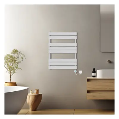 (Chrome, 800x600mm) Pre-filled Electric Heated Towel Rail Radiator Flat Panel Thermostatic