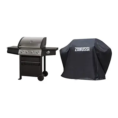 Zanussi ZGBBQ4B01-C Burner Gas Barbecue with BBQ Cover, Automatic Ignition & Integrated Thermome