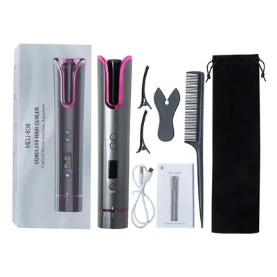 Cordless Auto Hair Curler Automatic Anti-tangle Curling Iron Temperature & Timer Settings LCD Di