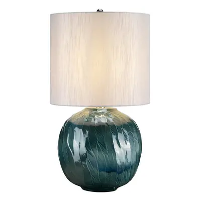 Table Lamp Ocean Blue Light Grey Faux Silk Shade Included Blue LED E27 60W Bulb