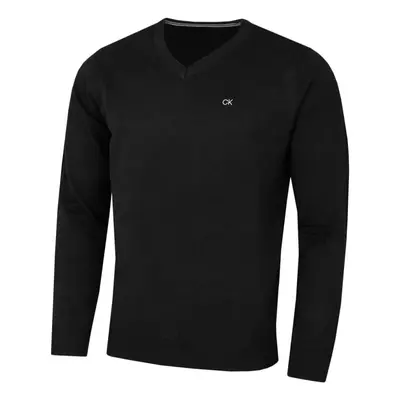 (M, Black) Calvin Klein Mens V-Neck Soft Cotton Easy Care Sweater