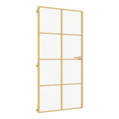 vidaXL Interior Door Slim Sliding Door Golden Tempered Glass and Aluminium