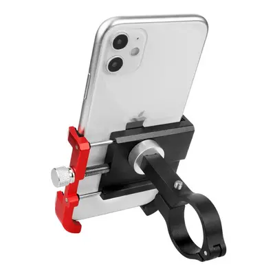 (Black+Red) Motorcycle Bicycle Handlebar Mobile Phone Holder Vlog Recording Frosted Aluminum