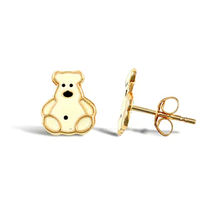 Jewelco London Ladies 9ct Yellow Gold White Enamel Polar Bear Stud Earrings - JES279