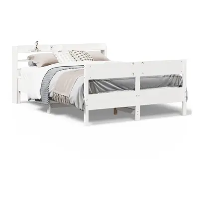 vidaXL Bed Frame with Headboard Bed White 135x190 cm Double Solid Wood Pine