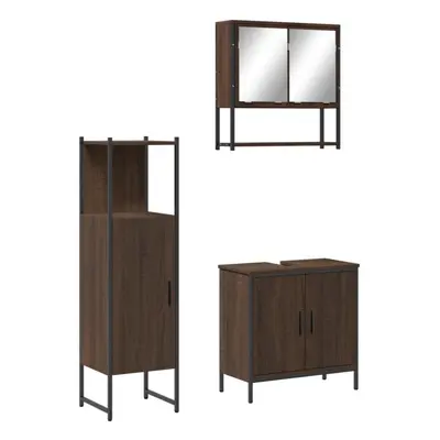 vidaXL Bathroom Furniture Set Piece Sink Cabinet Brown Oak Engineered Wood