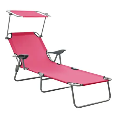 vidaXL Sun Lounger with Canopy Steel Pink Lounge Bed Outdoor Recliner Seat