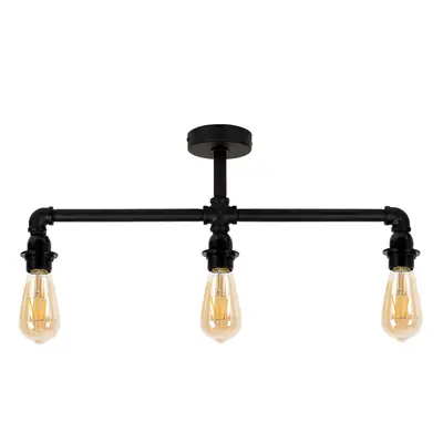 Industrial Black Way Pipework Ceiling Light 4w LED Amber Bulbs