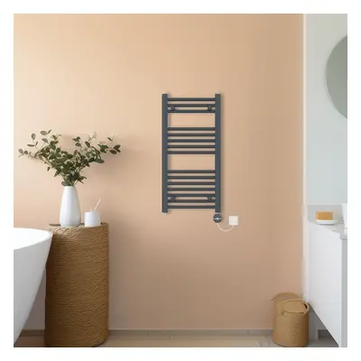 (Anthracite, 800x400mm) NRG Prefilled Thermostatic Electric Straight Heated Towel Rail Radiator