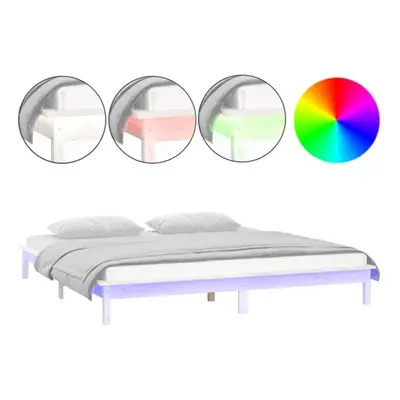 (white, x cm) vidaXL Solid Wood LED Bed Frame Home Bedstead Platform Bed Multi Colours/Sizes