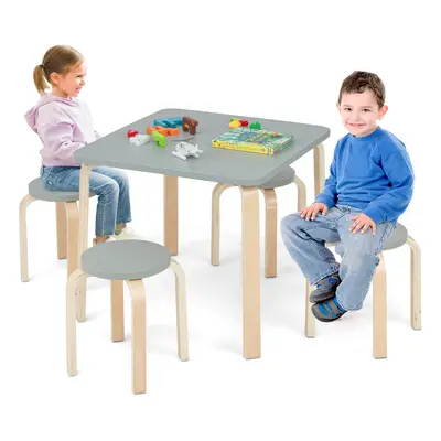 5 Pieces Kids Table & Chair Set Square Table & Round Chairs Non-slip Foot Pads