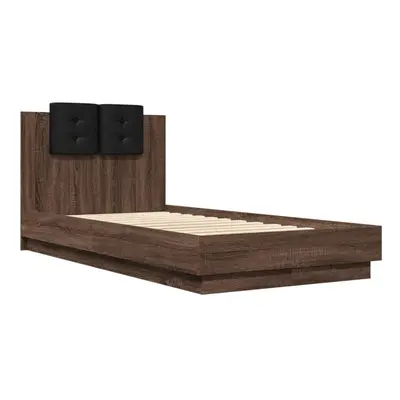 vidaXL Bed Frame with Headboard Brown Oak 90x190 cm Single Engineered Wood