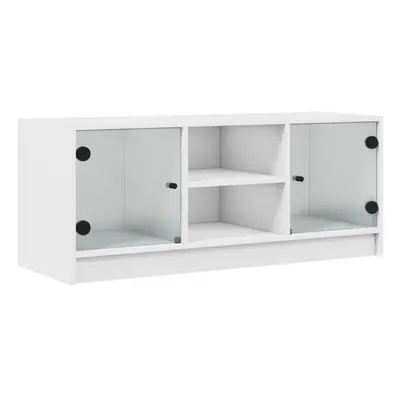 (white) vidaXL TV Cabinet with Glass Doors TV Stand Entertainment Centre Smoked Oak