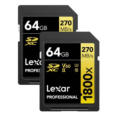 Lexar gOLD Series Professional 1800x 64gB UHS-II U3 SDXc Memory card 2-Pack