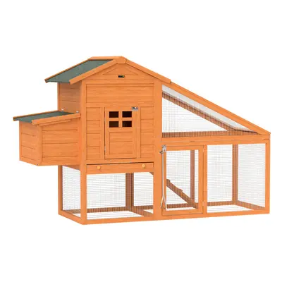 PawHut Wooden Chicken Coop with Run, Nesting Box, Slide-out Tray, Ramp