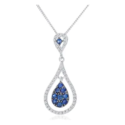 Jewelco London 18ct White Gold Round 15pts Diamond Round 0.28ct Sapphire Teardrop Pendant Neckla