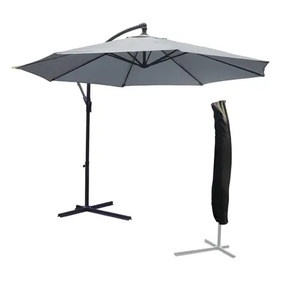 KCT 3m Large Grey Garden and Patio Cantilever Parasol with Protective Cover