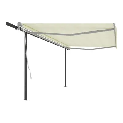 Manual Retractable Awning with Posts 5x3.5 m Cream