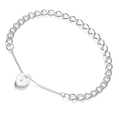 Jewelco London Ladies Sterling Silver Curb Link Love Heart Padlock Charm Bracelet 5mm inch - GVB