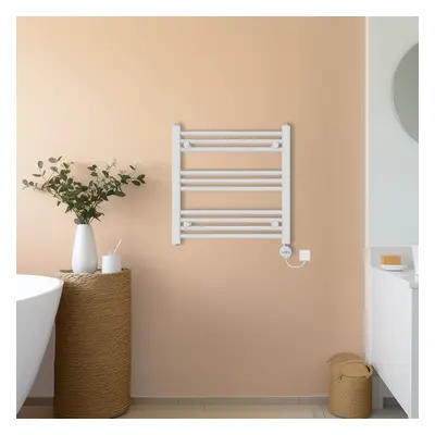 (White, 600x600mm) NRG Prefilled Thermostatic Electric Straight Heated Towel Rail Radiator