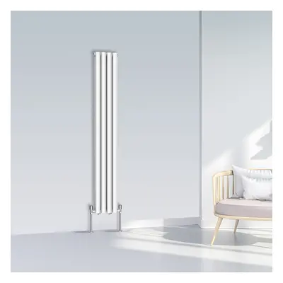 (1600x236mm Double, White) NRG Oval Column Designer Radiator Horizontal Vertical Central Heating