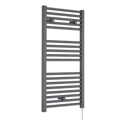 Electric Vertical Round Towel Rail with Rails - 920mm x 480mm - Watt - Anthracite