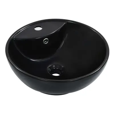 vidaXL Wash Basin with Overflow 46.5x18cm Ceramic Black Wash Bowl Sink Unit