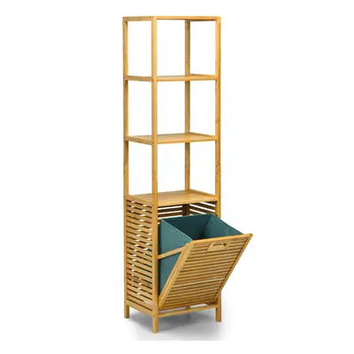 Bathroom Tilt-out Laundry Hamper Bamboo Tower Hamper w/ 3-Tier Shelves