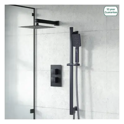 Thermostatic Mixer Valve Shower Head Handset Slider Rail Set Matte Black | Temel